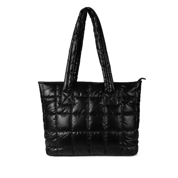 Selini New York Handbags - Black Nylon Puffer Quilt Tote Bag